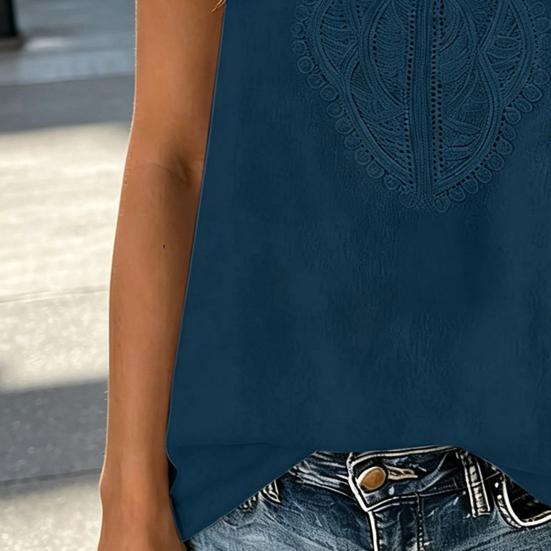 Women Vest V Neck Lace Front Sleeveless Tunic Tops Pure Color Loose Fit Breathable Summer Tops Casual Work Travel
