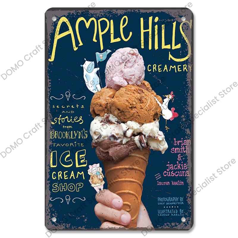 Summer Dessert Poster Vintage Metal Sign Ice Cream Cone Charlotte Metal Tin Plate Wall Decor for Cafe Shop Kitchen Living Room
