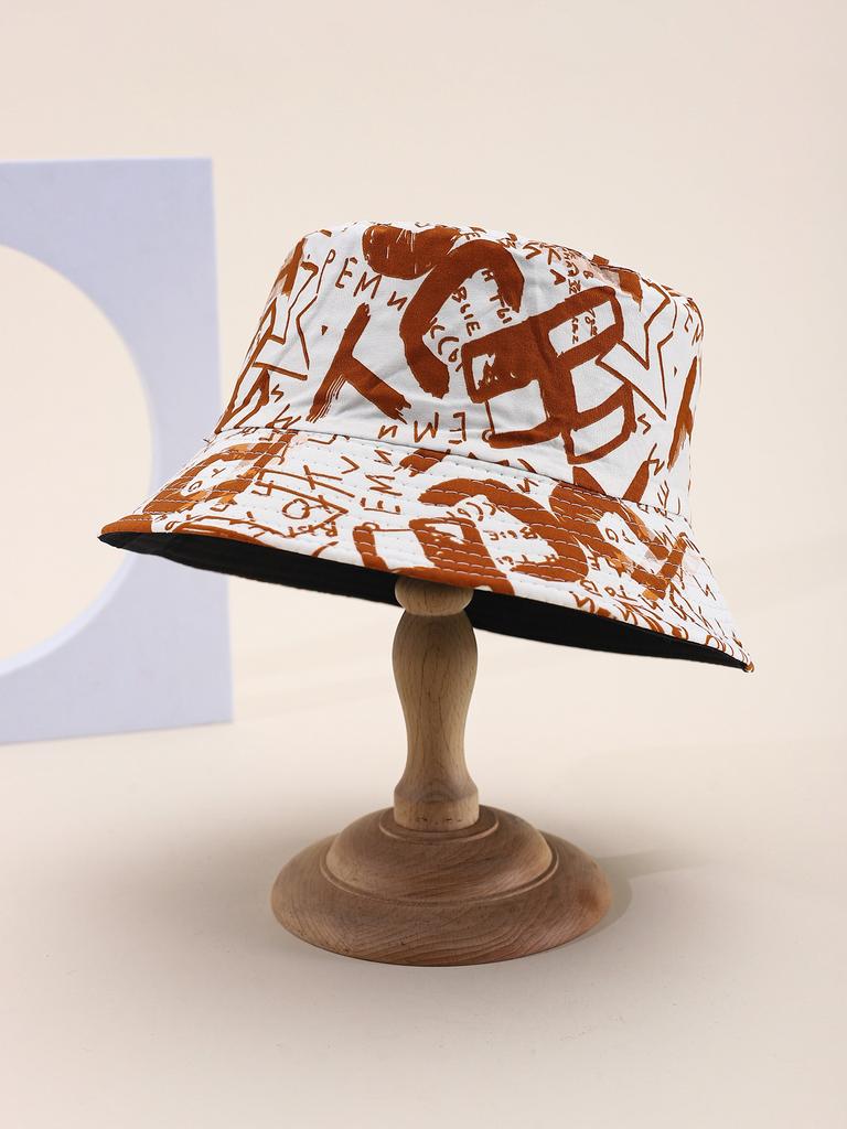 Women's Wide Brim Foldable Bucket Hat Spring Summer Sunshade Casual Outdoor Flat Top with Letters Pattern