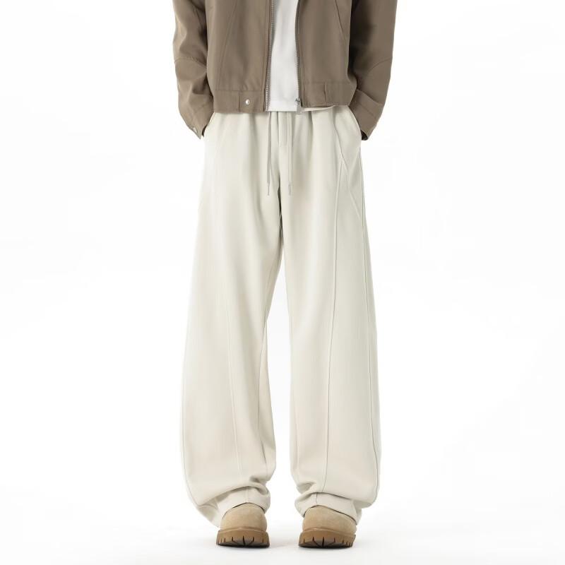 Dingfengbaoluo American Style Simple Curved Blade Pants Men Spring Loose Patchwork Solid Color Straight Casual Trousers