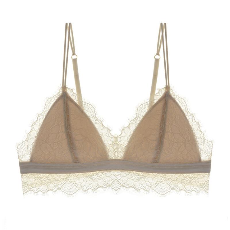 Winzige Wimpern Spitze dünne dreieckige Tasse ohne Stahlring Unterwäsche Sexy atmungsaktive und nackte Unterwäsche für Frauen