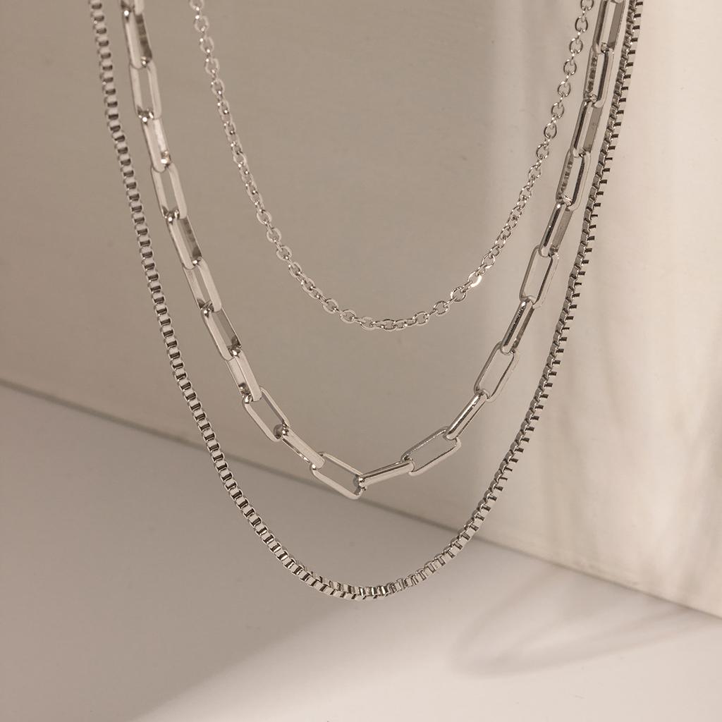 Minimalist Three Layer Stainless Steel Necklace Fade Resistant Fashion Jewelry Women Versatile Neck Chain
