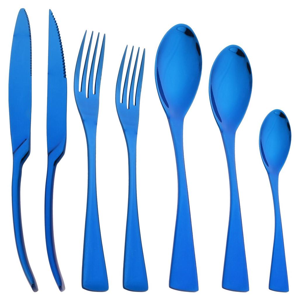 7Pcs Gold Dinnerware Set High Quality Stainless Steel Cutlery Set Knife Fork Tea Spoon Tableware Set Home Kitchen Dinner Silverware Set
