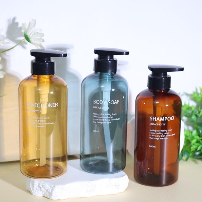 3 stuks 500 ml Herbruikbare Shampoo Conditioner Douchegel Dispenser Bedrukte Letters Badkamer Zeepfles Dispenser Douche Pompfles
