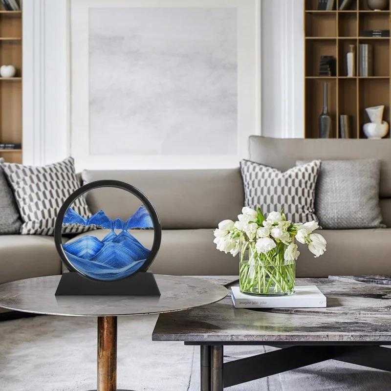 3D Hourglass Quicksand Moving Sand Art Picture Round Glass Deep Sea Sandscape Craft Flowing Painting Home Office Work Decor