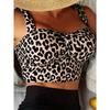 Leopard Print 2 Piece Set Tankini, Ruched Top & Drawstring Tie Side Bottom Swimsuits, Women's Swimwear & Clothing