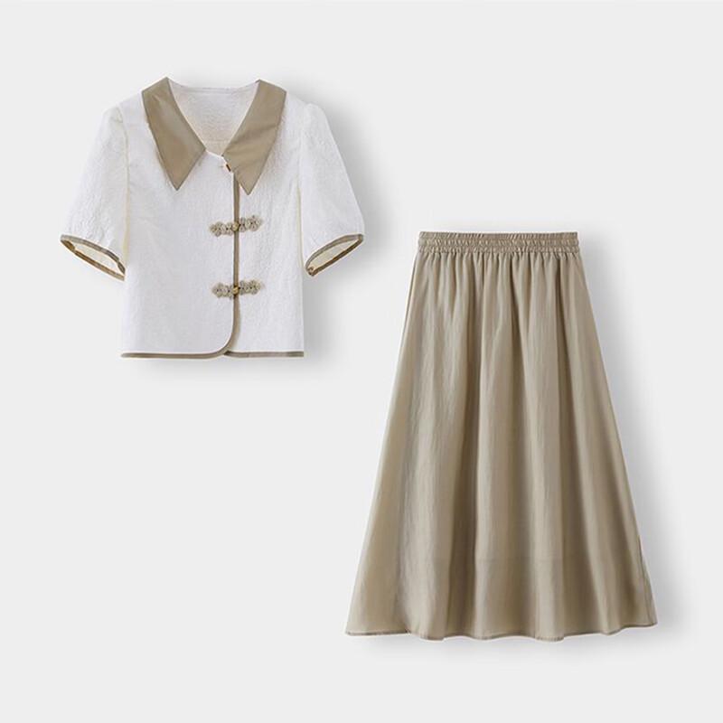 FivePlus New Chinese Style Disc-Button Color Block Two-Piece Set L