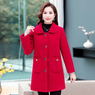 Middle Aged Elderly Women Plush Thickened Imitation Lamb Wool Coat Mother Cashmere Medium Long Granular Winter
