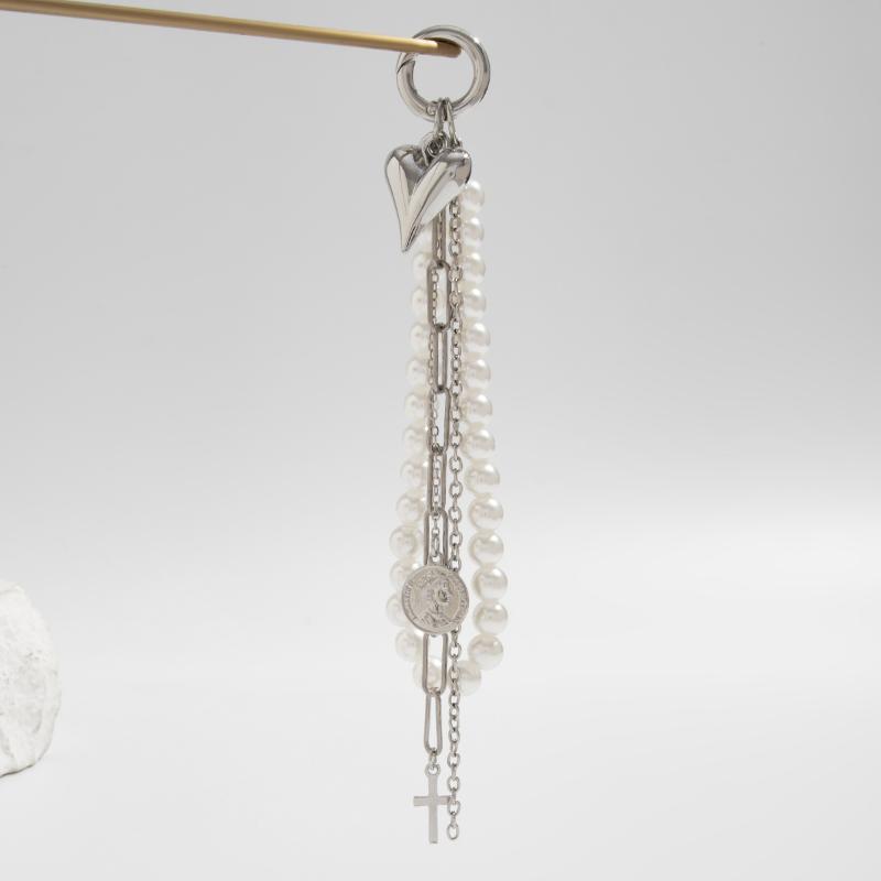 Metalen Parel Kralen Sleutelhanger Perzik Hart Vorm Kwastje Decoratie Kraal Tas Ketting Hanger Sieraden Tas Accessoires