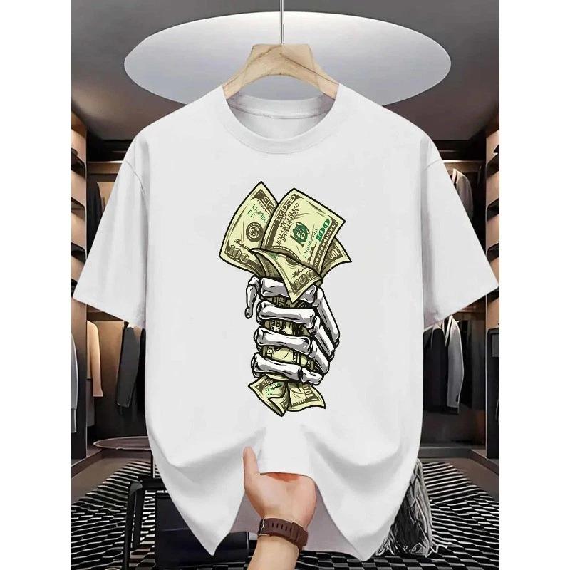 Skeleton Hand Mens T-Shirt Holding Dollar Bills | Pure Premium Print T-shirt XXXL