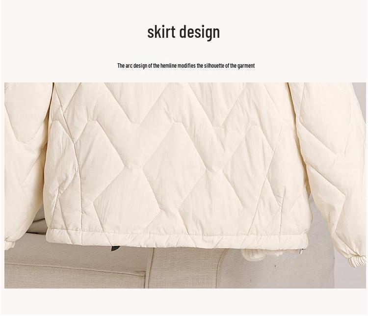 Women's Diamond Quilted V-Neck Down Jacket - White Petite Lightweight Outerwear, Short Autumn/Winter 2024 Fashion.