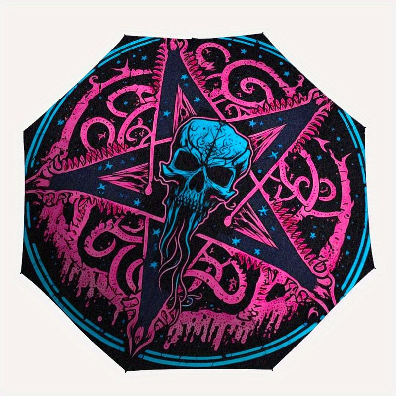 Psychedelic Skull Pentagram Wall HangingUmbrella, Portable 3-Fold Umbrella for Men & Women,Christmas Gift ES198