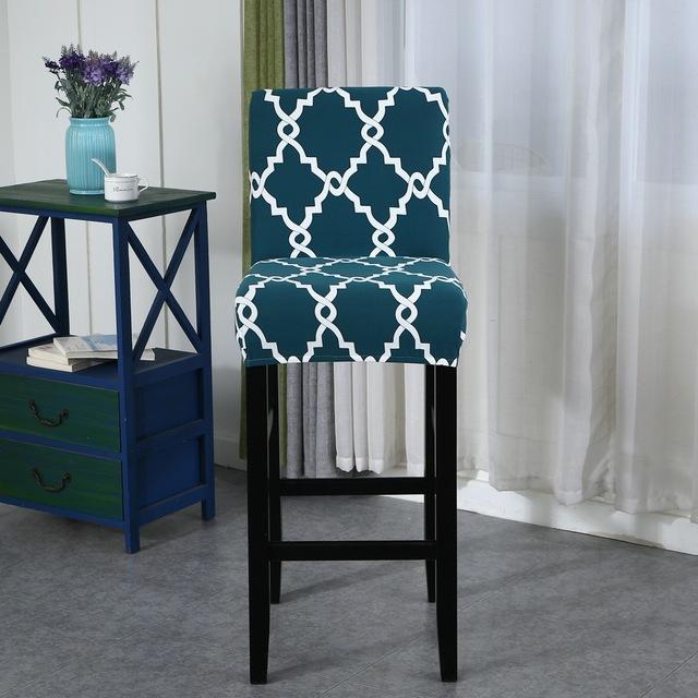 Elastic Short Chair Furniture Cover Spandex Fabric Printed Bar Stool Seat Covers Chair Protector Slipcovers For Cafe Dining Space Kitchen Washable