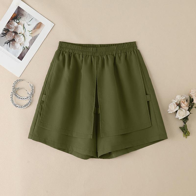 

ZANZEA Women Casual Elastic Waist False Two-Piece Wide-Leg Shorts 4XL зелёный
