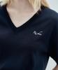 RE RHEE V Neck Logo Embroidered Knit Top Navy
