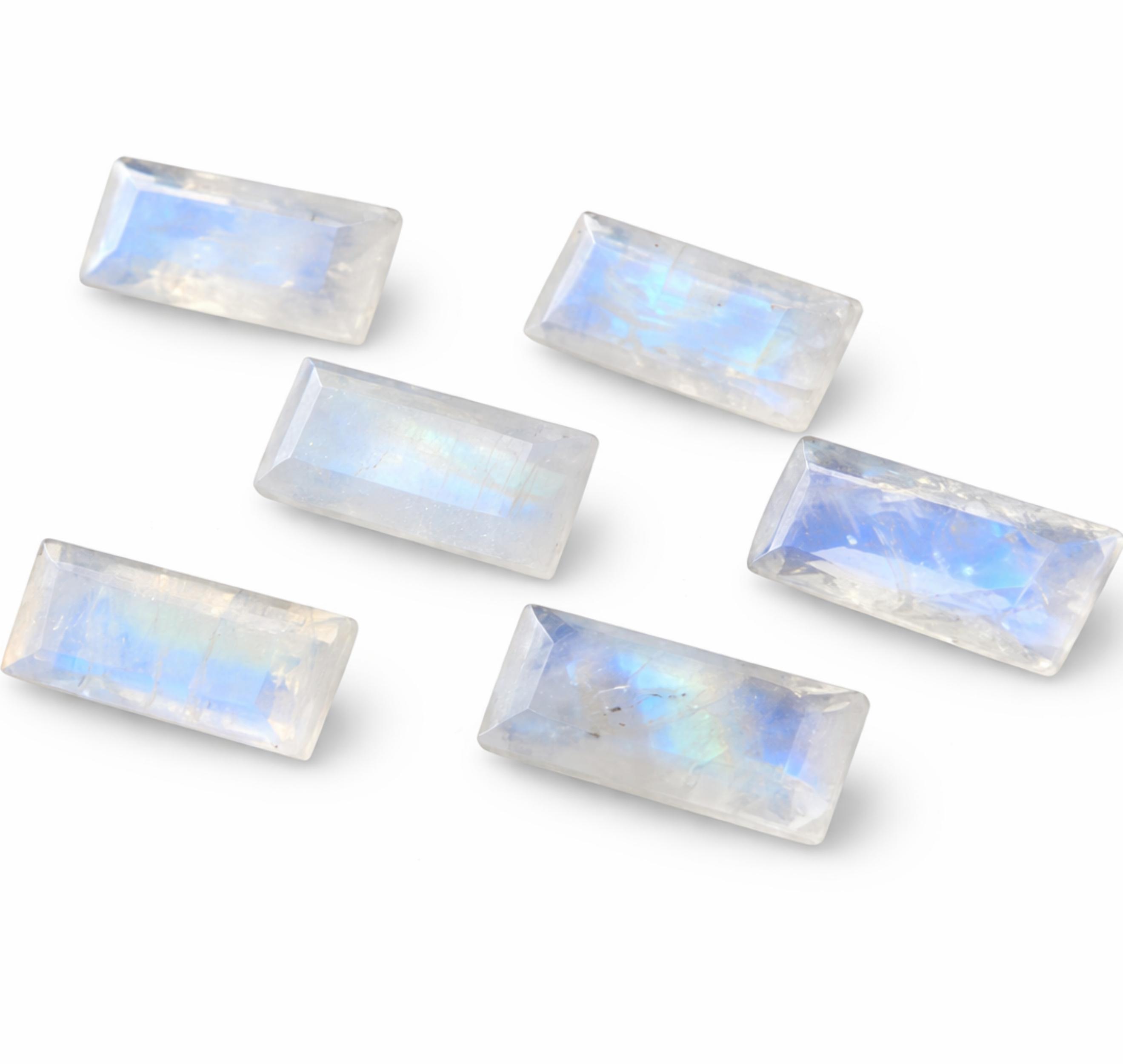 AAA Rainbow Moonstone Big Rectangle Faceted Cut Calibrated Gemstones, Flash Moonstone Loose Stone for Jewelry Making 5x10mm белый