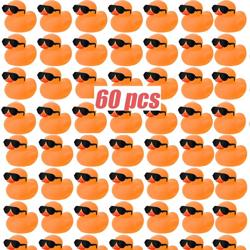 1-100 Stuks Mini Oranje Rubberen Eendjes Set Groothandel Met Zonnebril Drijvend Piepend Miniatuur Rubberen Eend Speelgoed Voor Kinderfeest Verjaardag Benodigdheden