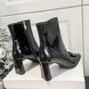 Modă 2024 toamnă și iarnă noi botine negre cu toc înalt cu vârf pătrat, modă pentru femei, fermoar lateral cu diamant, cizme de modă care se potrivesc cu totul