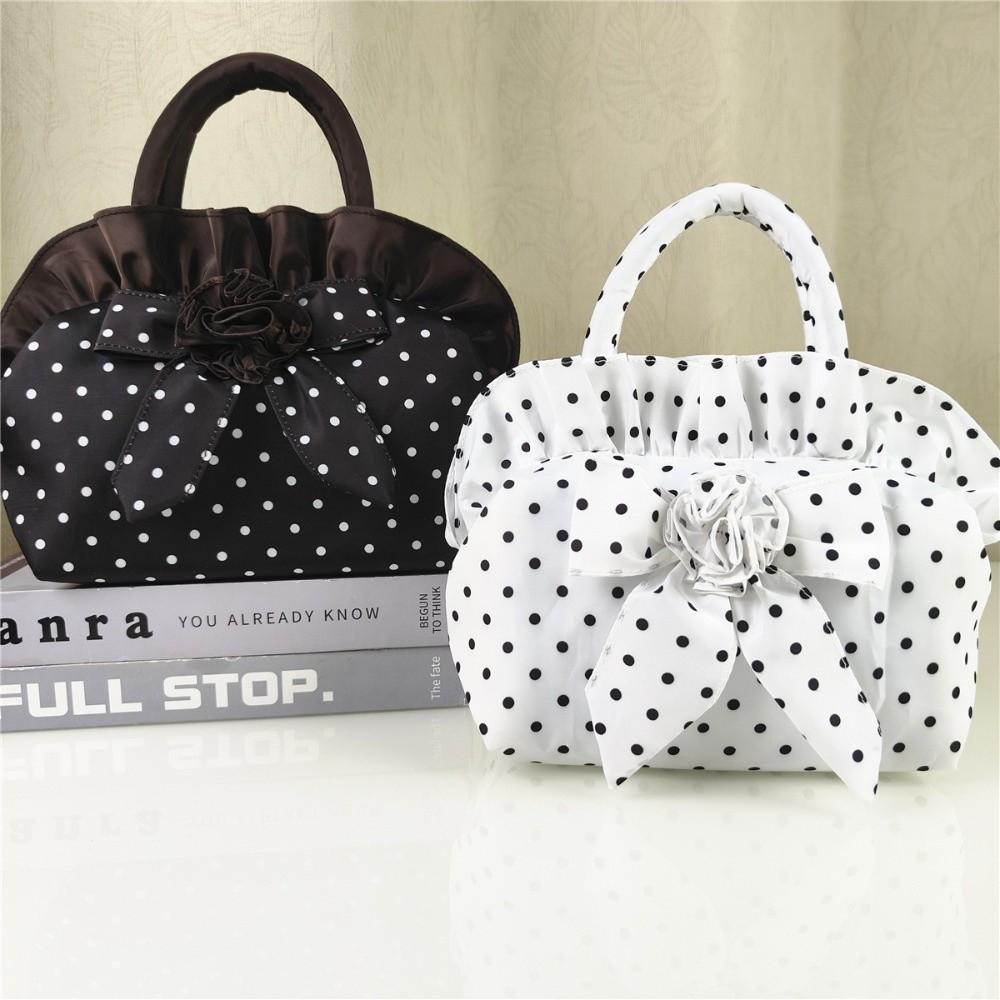 Portable Bowknot Handbag Lightweight Polka Dots Purse Fashion Nylon Top Handle Handbag Summer