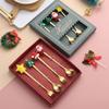 6pcs Christmas Coffee Spoons Forks Set Stainless Steel Santa Claus Dessert Spoon Forks Christmas Gifts for Kids Gift Box Set