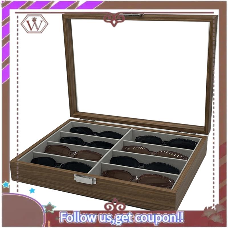 1 PCS Walnut Wood Sunglasses Storage Display Box 8 Slots Storage Sunglasses Display Case Eyeglass Organizer Collector Jewelry NONE
