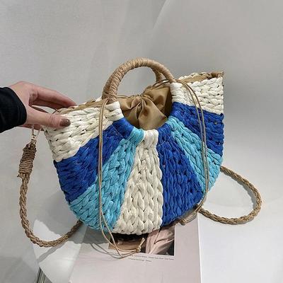 Female Moon-shaped Top Handle Bag  Handwoven  Straw Beach Bag  Fashionable  High Quality