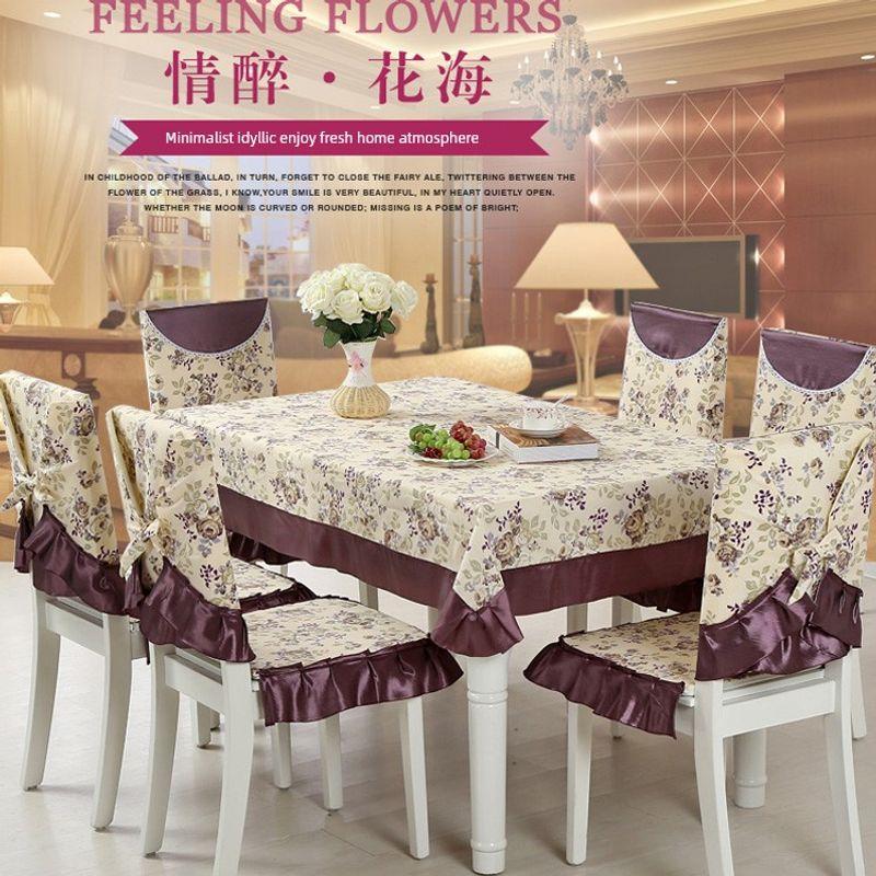 

Dining Table Cloth Upholstered Dining Chair Cushion Set European Style Dining Table Cloth Chair Cover Idyllic Tablecloth Chair Cover Chair Cushion Set Flower Sea World 4 Pad 4
