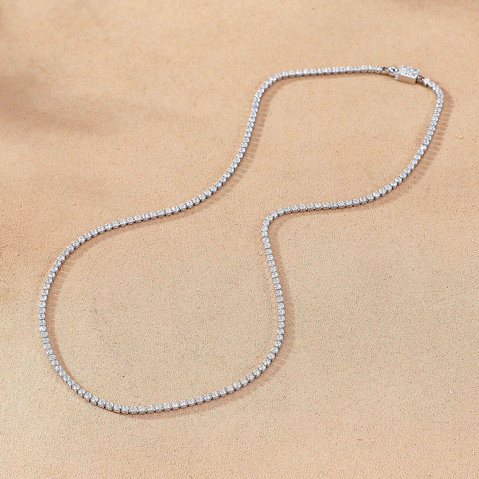 Elegant Zirconia Square Tennis Chain Necklace with Rhinestone Accents