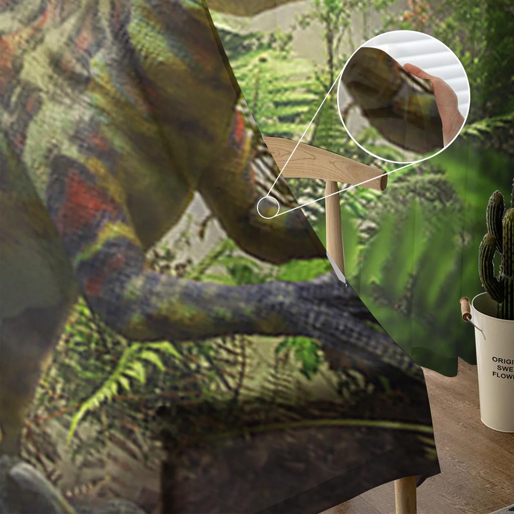 Dinosaur Jungle Curtain Window Tulle Living Room Bedroom Kitchen Chiffon Treatment Decorations Sheer For Sitting Made Of Polyester