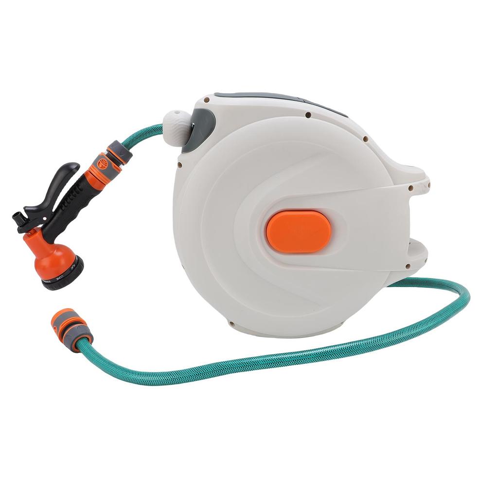 Garden Hose Reel Auto Rewind Retractable Any Length Lock Water Hose Reel with Sprayer for Washing Car Cleaning 20m