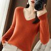 Women's V-Neck Ribbed Knit Pullover – Slim-Fit Wool Top for Spring & Autumn 2025