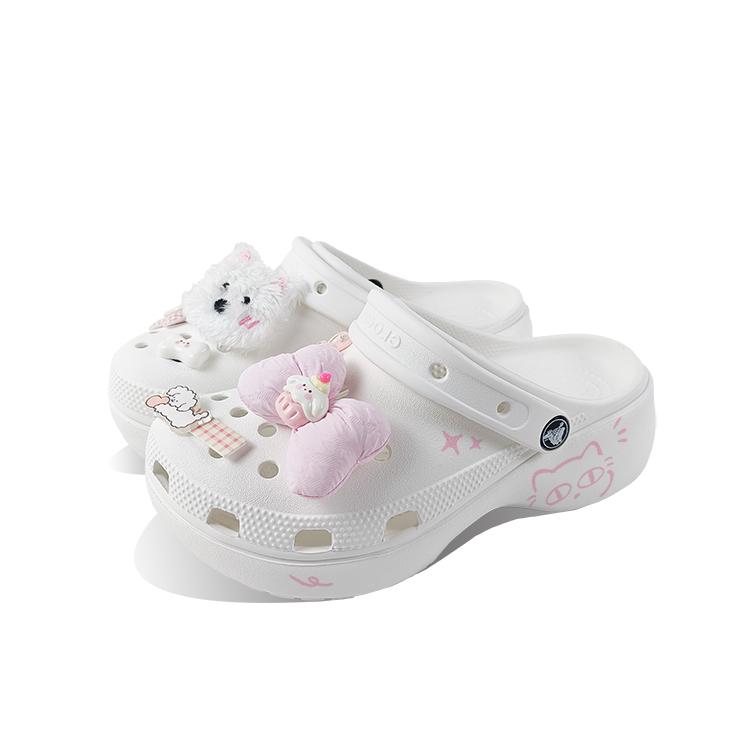 Crocs Classic Platform Clog EVA Question Cat Small Fresh Cute Cat Versatile Classic Cloud Doc Niche Hole Shoes Unisex White