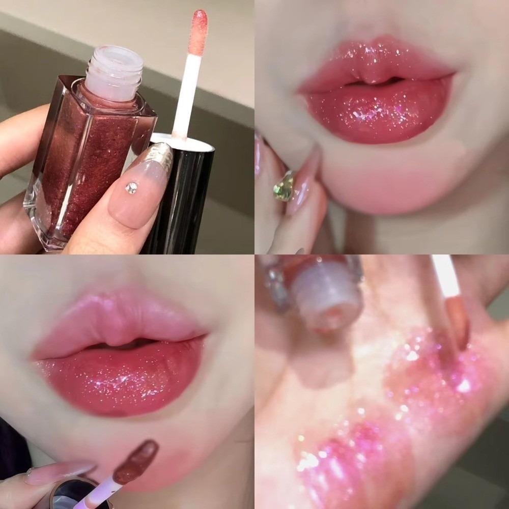 Sparkle Long-Lasting Lip Gloss Moisturizing Non-Fading Liquid Lipstick Non-Sticky Watery Lip Glaze for Women
