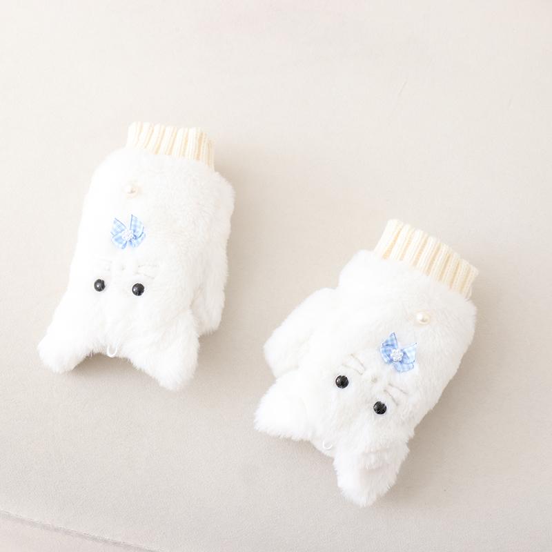 Japanische Süße und Niedliche Mädchen Pelzige Ohrenschützer kawaii einfarbig Vielseitiger Schal mit Schleife Winter Neu Warmes Zubehör Handschuhe