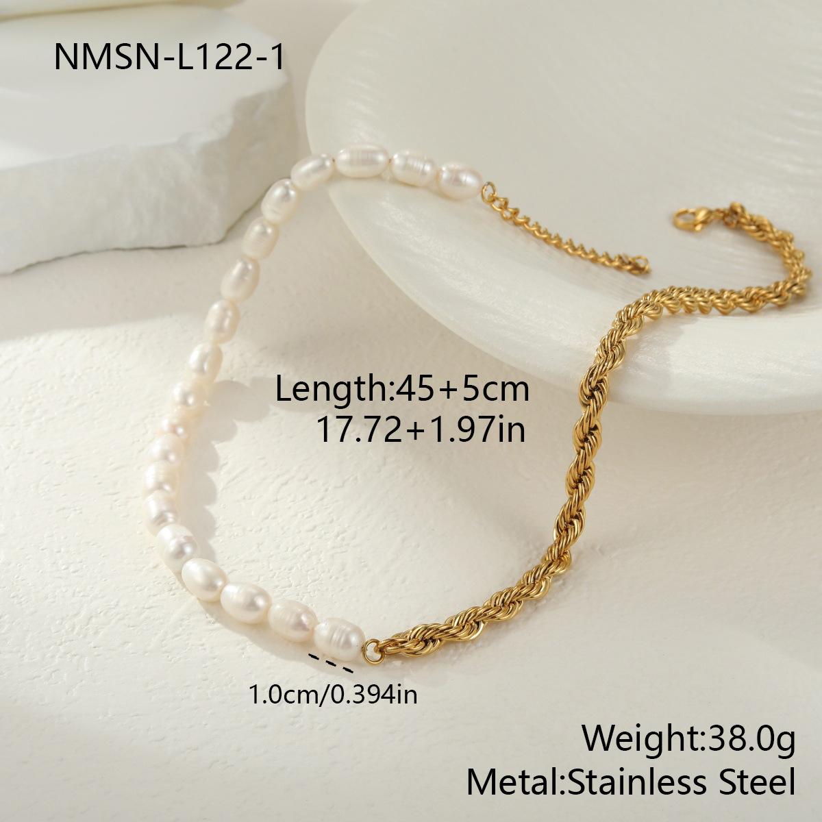 GEMCHIC Women s Elegant Natural Freshwater Pearl Necklace Stainless Steel Bracelet 18K Gold Plated Fashion Jewelry Set