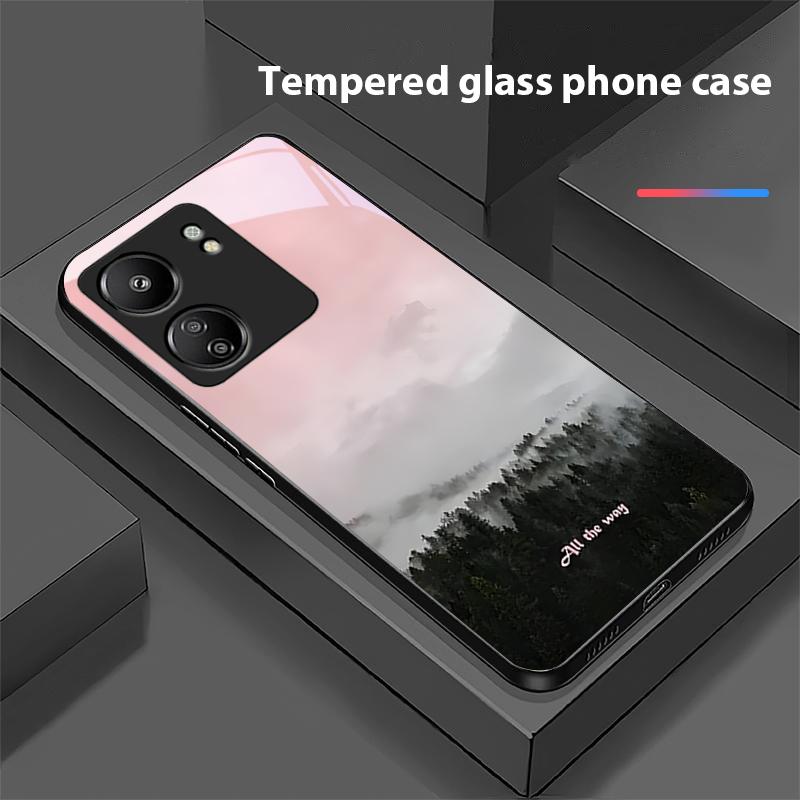 Dark Forest White For Xiaomi Redmi 13C Note13 12 Pro Plus 5G Note 9 13T Pro POCO X6 F5 F6 Black Tempered Glass Phone Case