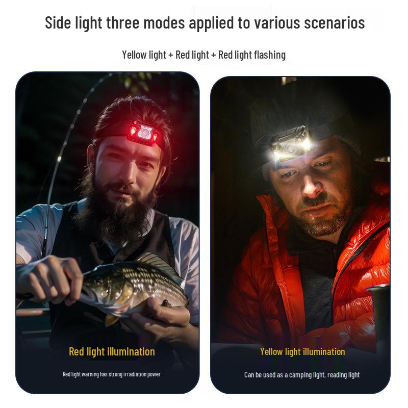 USB Rechargeable LED Headlamp with Sensor, Long Battery Life, High Brightness, Red Light Mode for Fishing, Cycling, and Outdoor Work
