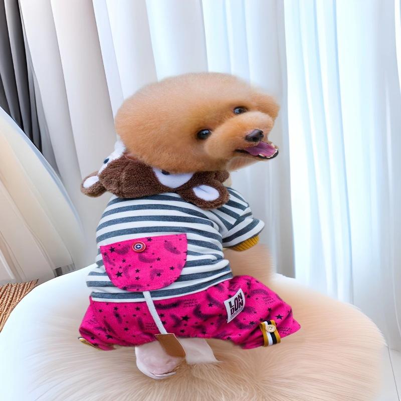 

Autumn and winter teddy pet warm thickened fleece four-legged cotton coat dog clothes with hat four-legged ji pet winter XXL