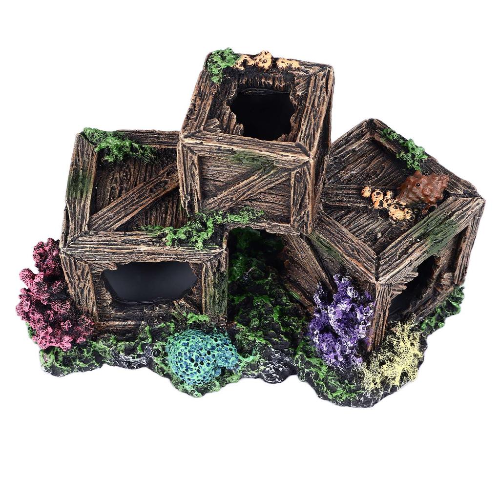Simulierte Weinkistenform Aquariendekoration Harz Versteck Fischtank Ornament Dekorativ Hohl
