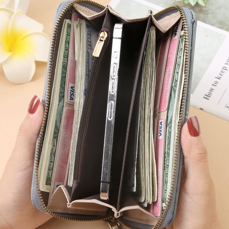 Women Hollow Zipper Wallet Leather Clutch Retro Female Hollow Organ Card Bag Large Capacity Long Mobile Phone Card Holder