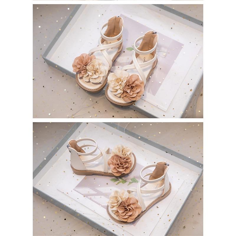 New summer Korean floral princess sandals, versatile beach shoes for girls