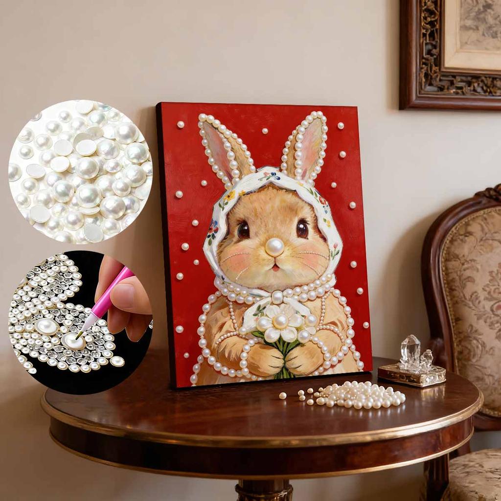 Handmade DIY Pearl Painting Little White Rabbit Theme Bedroom Living Room Frameless Diy Handmade Sticky Diamond Creative Canvas Painting