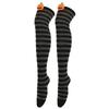 Women Halloween Over Knee Long Socks Cute 3D Wicked Evil Pumpkin Striped Print Thigh High Stockings Holiday Hosiery
