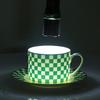 Nordic Black And White Green Plaid Bone China Cup Saucer Couple Coffee Cup Saucer Ceramic Afternoon Tea Cup Saucer Birthday Gift