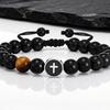 Easter Men's Bracelet,Cross Charms Beaded Bracelets,Adjustable Black Onyx Beaded Wristaband,Father's Day Baptism Scripture Card