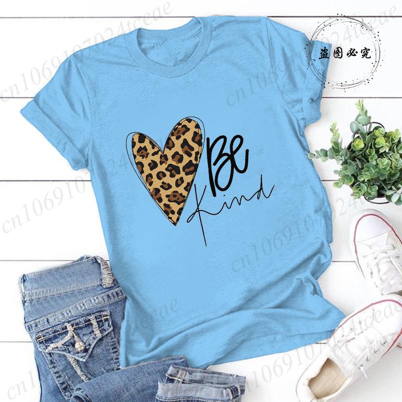 

Be Kind Leopard Heart Printed Women Tshirts Funny Tees Sweatshirt Short Sleeve Tops Fashion Summer FeUnisex TShirts Clothing S