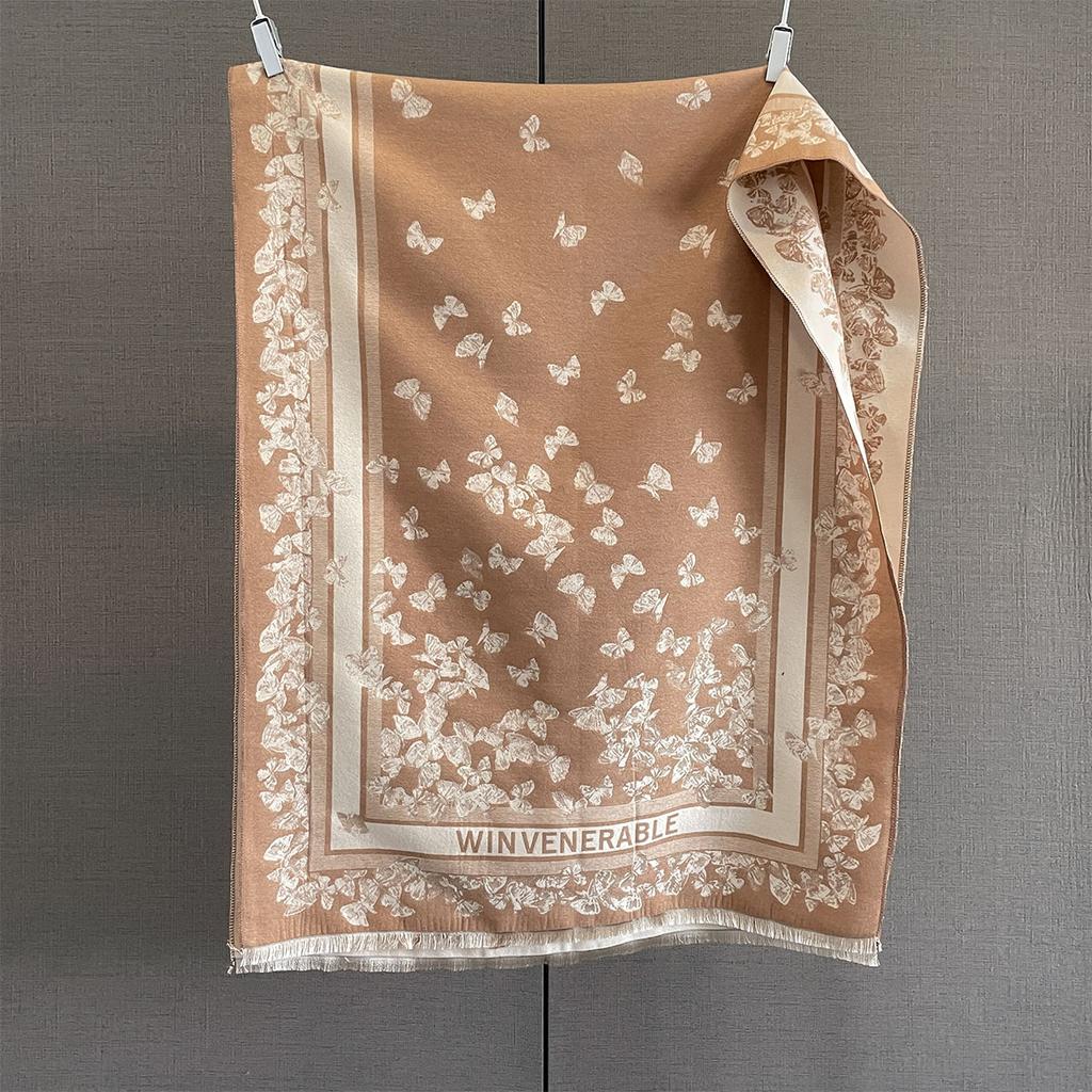 Luxury  Winter Cashmere Pashmina Shawl Lady Wrap Warm Winter Scarves Butterfly Letters Jacquard Female Stoles Scarf