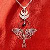 Boho Charm Hollowed-out Moth Moon Phase Black Crystal Beads Pendant Necklace for Women Halloween Stainless Steel Magic Jewelry