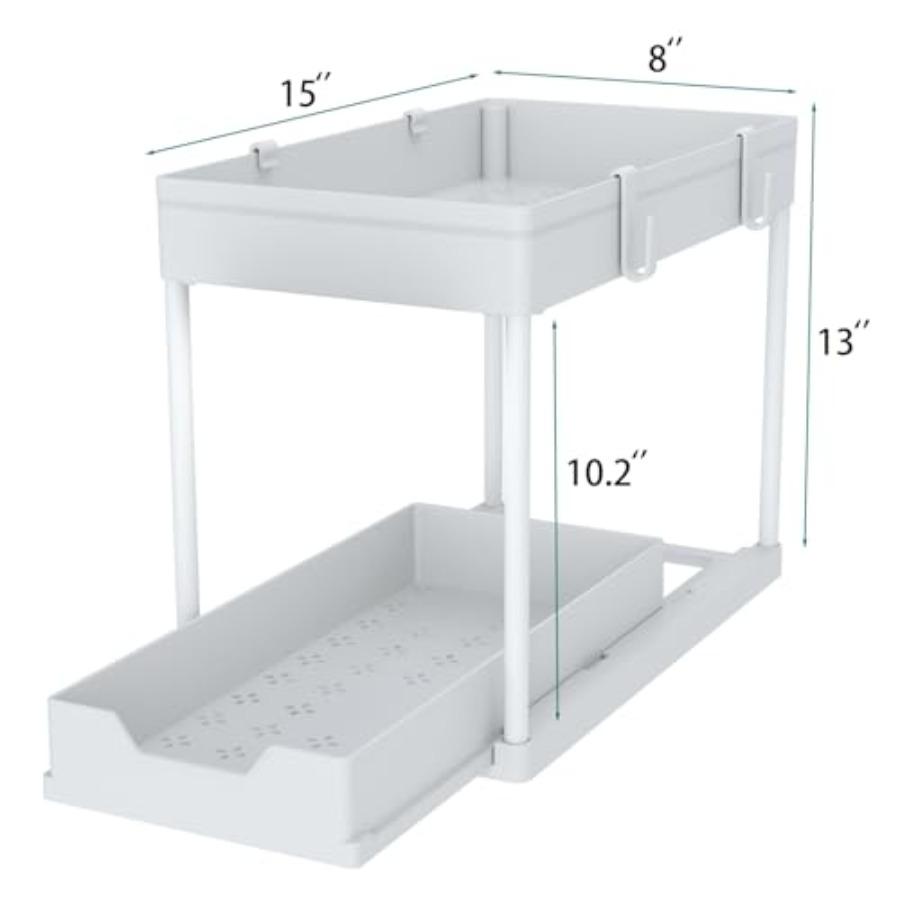 2er-Pack Unterspülbecken-Organizer, 2-stöckig, ausziehbar, für Badezimmer und Küche, mit großen weißen ABS-Körben, einfache Installation und Reinigung