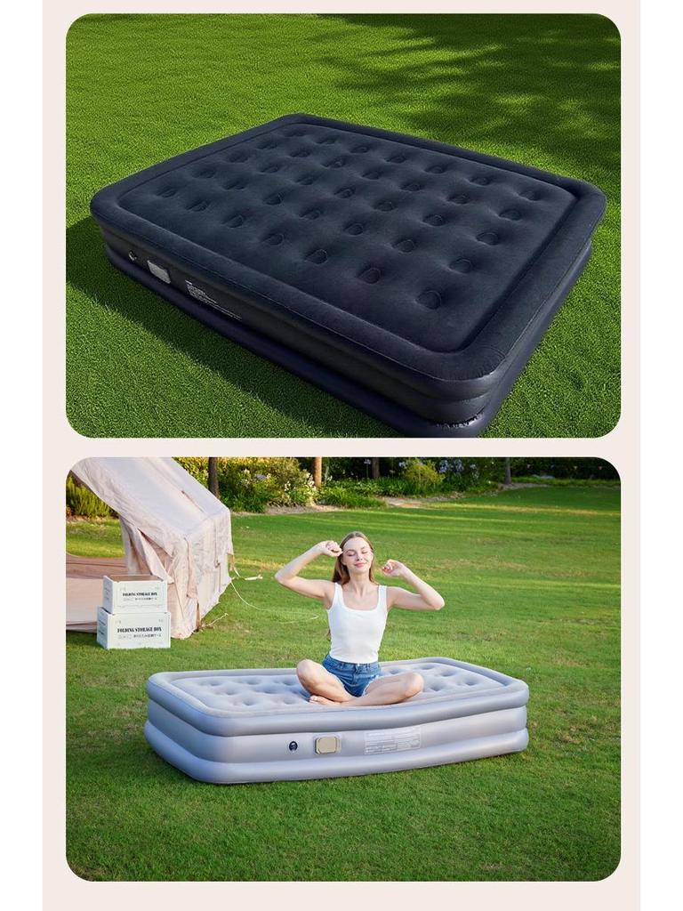 Portable Double Flocking Air Mattress with Built-in Pump for Camping